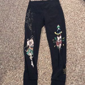 EdHardy Designer Cropped Leggings XS Black rose